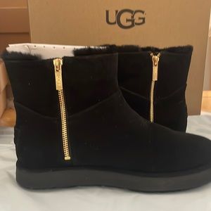 UGG Black Ankle Boots with Gold Zipper